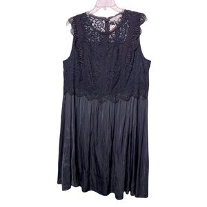 Loft | New Black Lace Crochet Satin Cap Sleeve Dress, Size 20
